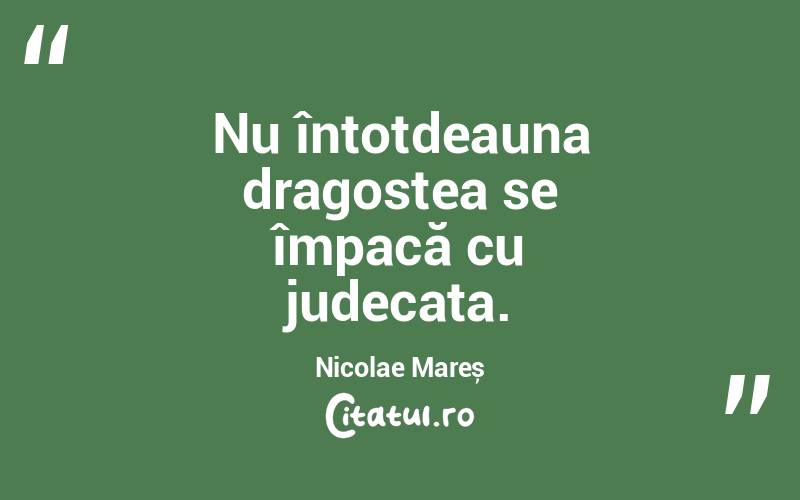 Nu întotdeauna dragostea se împacă cu judecata. Nicolae Mareș
