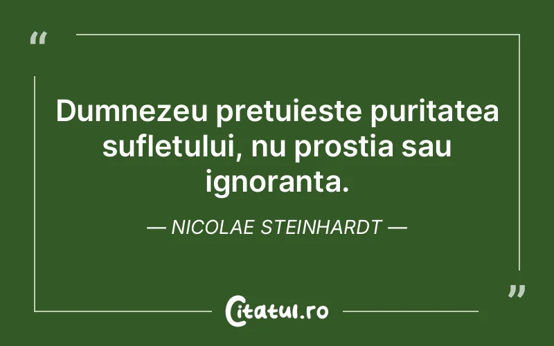 Dumnezeu prețuiește puritatea sufletului, nu prostia sau ignoranța. Nicolae Steinhardt