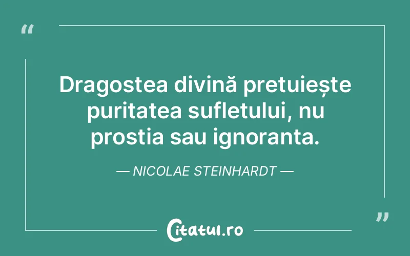 Dragostea divină prețuiește puritatea sufletului, nu prostia sau ignoranța. Nicolae Steinhardt