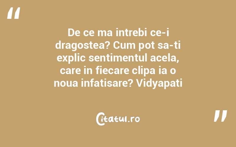 De ce ma intrebi ce-i dragostea? Cum pot sa-ti explic sentimentul acela, care in fiecare clipa ia o noua infatisare? Vidyapati
