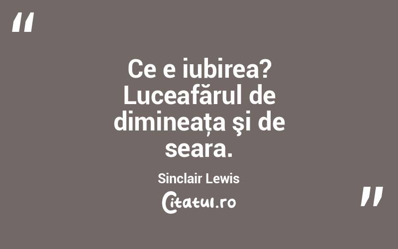 Ce e iubirea? Luceafărul de dimineaţa şi de seara. Sinclair Lewis
