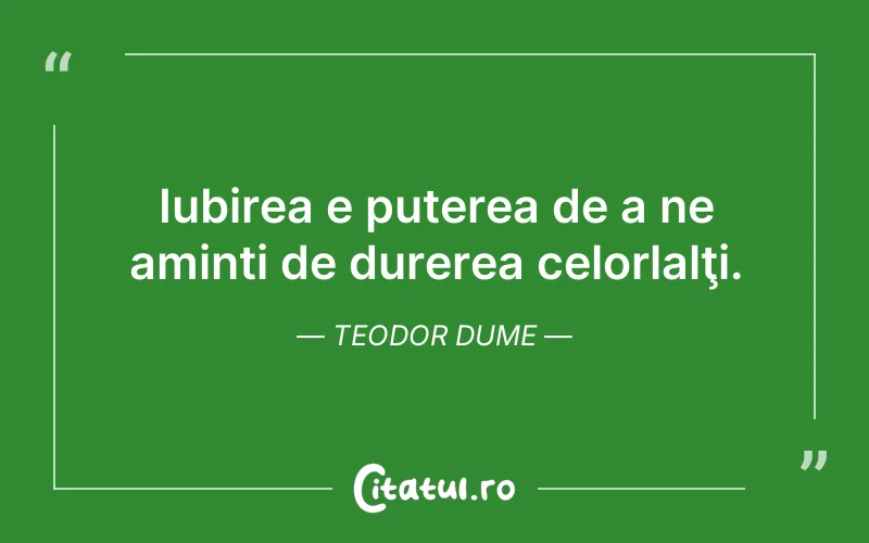 Iubirea e puterea de a ne aminti de durerea celorlalţi. Teodor Dume