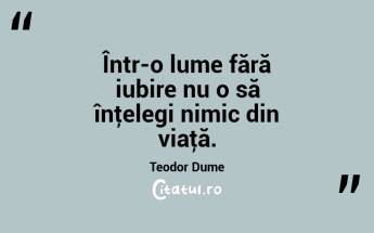 Într-o lume fără iubire nu o să înţelegi nimic din viaţă. Teodor Dume...