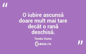 O iubire ascunsă doare mult mai tare decât o rană deschisă. Teodor Dume...
