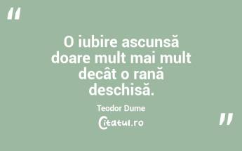 O iubire ascunsă doare mult mai mult decât o rană deschisă. Teodor Dume...