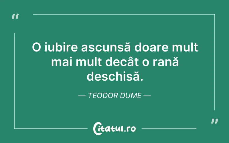 O iubire ascunsă doare mult mai mult decât o rană deschisă. Teodor Dume