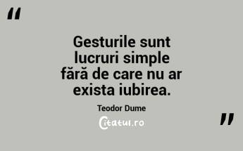 Gesturile sunt lucruri simple fără de care nu ar exista iubirea. Teodor Dume...