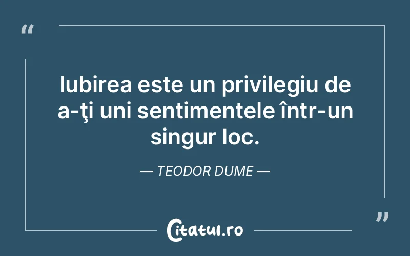 Iubirea este un privilegiu de a-ţi uni sentimentele într-un singur loc. Teodor Dume