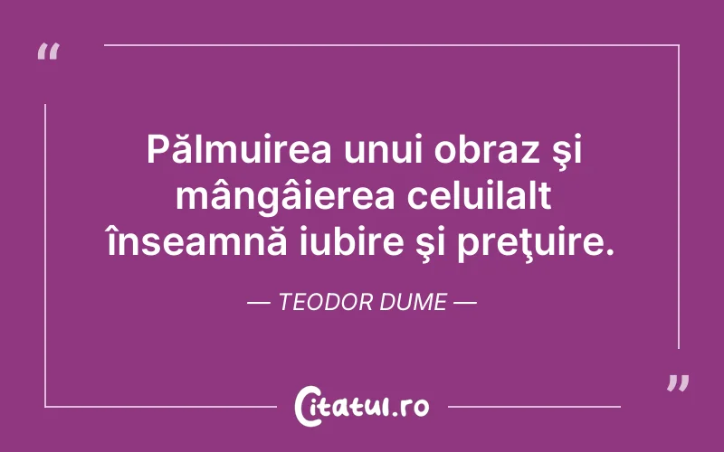 Pălmuirea unui obraz şi mângâierea celuilalt înseamnă iubire şi preţuire. Teodor Dume