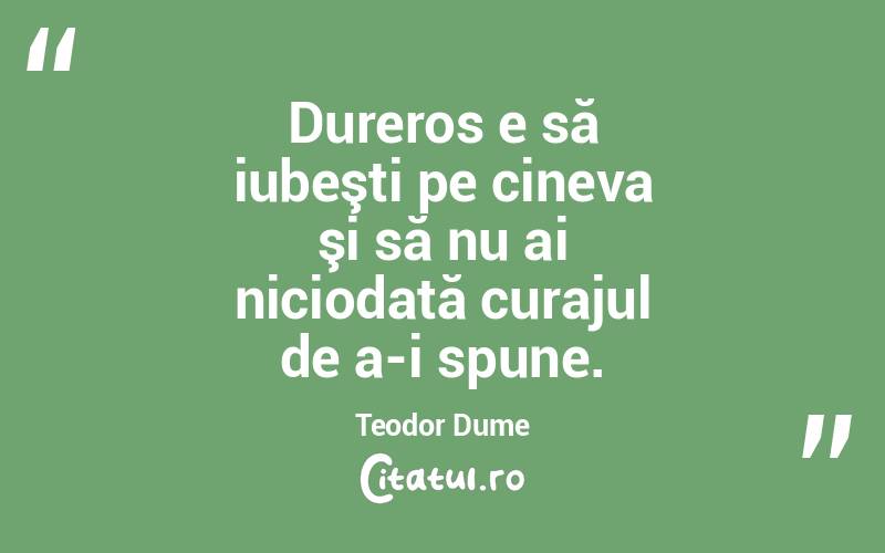 Dureros e să iubeşti pe cineva şi să nu ai niciodată curajul de a-i spune. Teodor Dume
