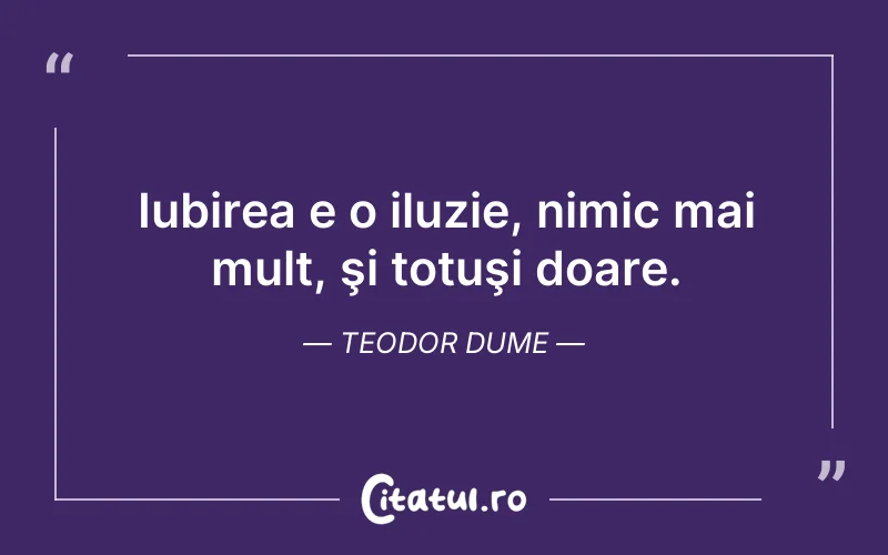 Iubirea e o iluzie, nimic mai mult, şi totuşi doare. Teodor Dume