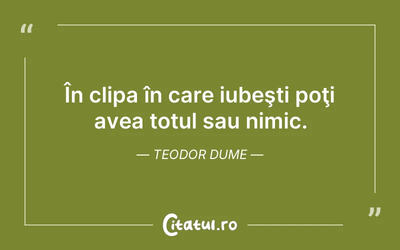 În clipa în care iubeşti poţi avea totul sau nimic. Teodor Dume