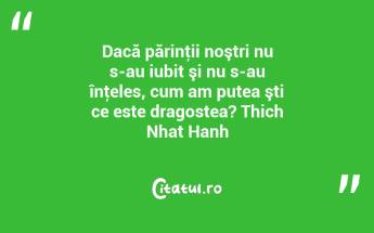 Dacă părinţii noştri nu s-au iubit şi nu s-au înţeles, cum am putea şti ce este dragostea? Thich Nhat Hanh...