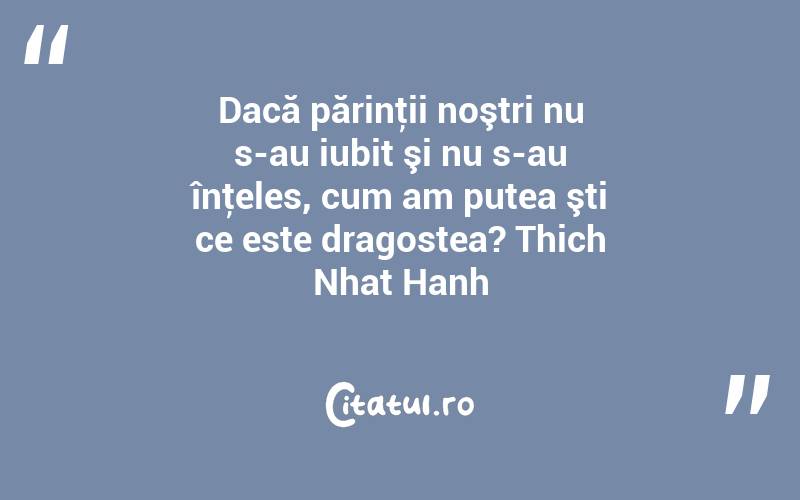 Dacă părinţii noştri nu s-au iubit şi nu s-au înţeles, cum am putea şti ce este dragostea? Thich Nhat Hanh
