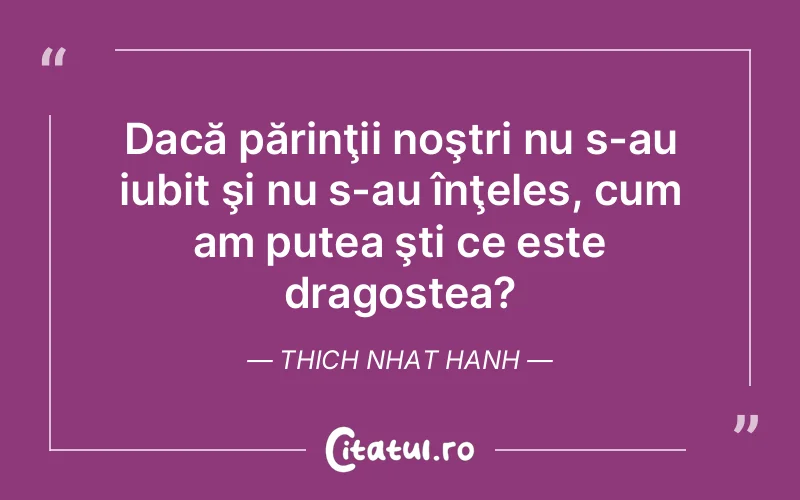 Dacă părinţii noştri nu s-au iubit şi nu s-au înţeles, cum am putea şti ce este dragostea? Thich Nhat Hanh