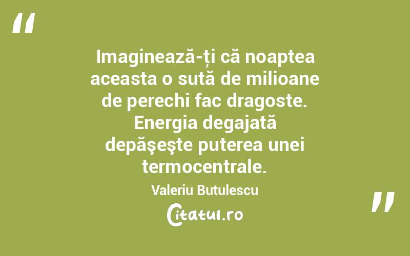 Imaginează-ţi că noaptea aceasta o sută de milioane de perechi fac dragoste. Energia degajată depăşeşte puterea unei termocentrale. Valeriu Butulescu
