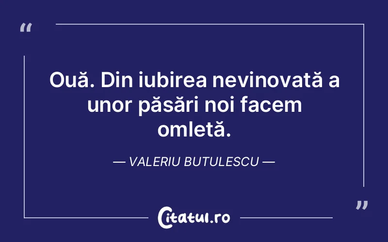 Ouă. Din iubirea nevinovată a unor păsări noi facem omletă. Valeriu Butulescu