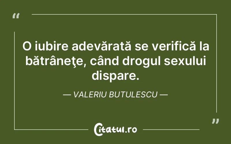 O iubire adevărată se verifică la bătrâneţe, când drogul sexului dispare. Valeriu Butulescu