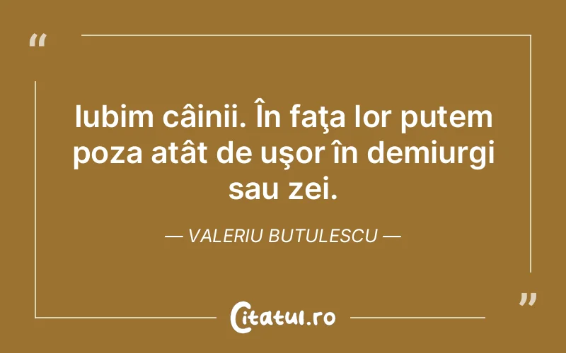 Iubim câinii. În faţa lor putem poza atât de uşor în demiurgi sau zei. Valeriu Butulescu