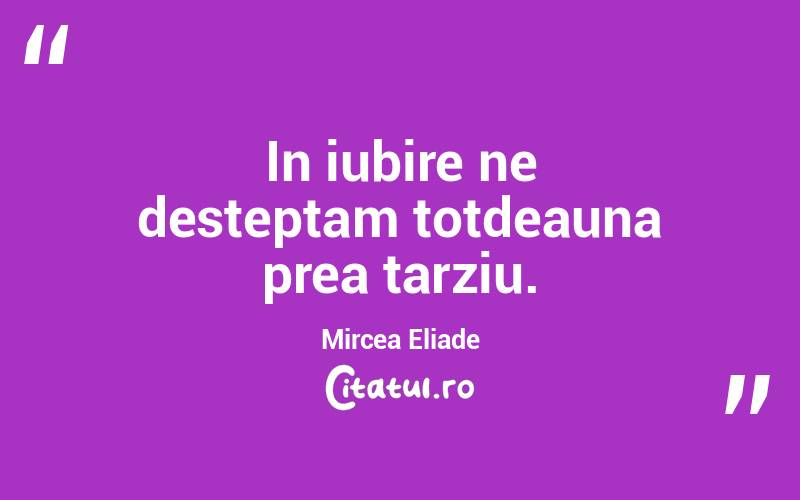 In iubire ne desteptam totdeauna prea tarziu. Mircea Eliade

