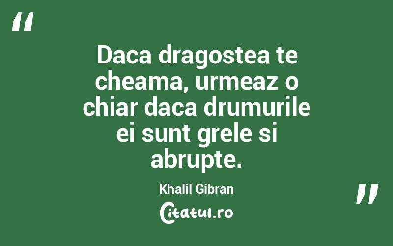 Daca dragostea te cheama, urmeaz o chiar daca drumurile ei sunt grele si abrupte. Khalil Gibran
