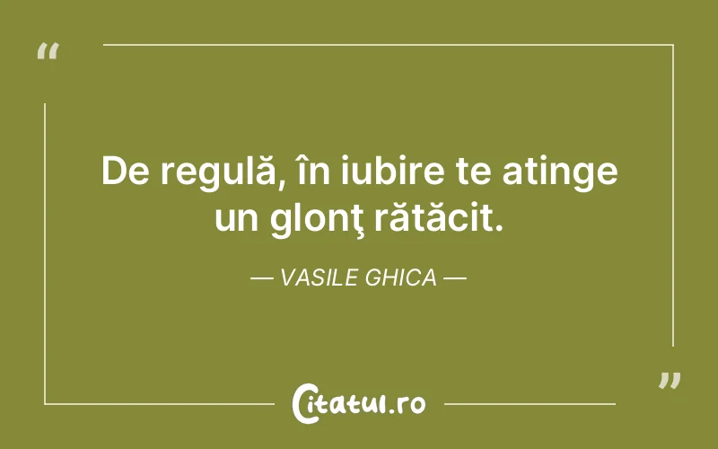 De regulă, în iubire te atinge un glonţ rătăcit. Vasile Ghica