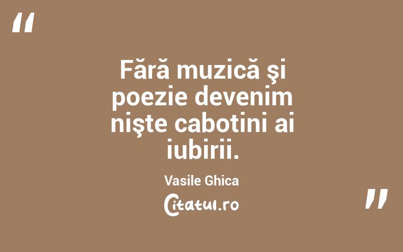 Fără muzică şi poezie devenim nişte cabotini ai iubirii. Vasile Ghica
