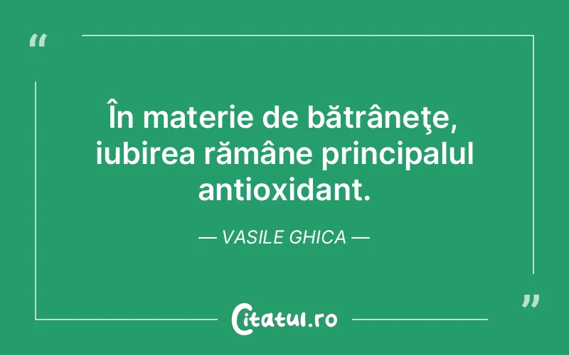În materie de bătrâneţe, iubirea rămâne principalul antioxidant. Vasile Ghica