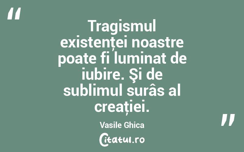 Tragismul existenţei noastre poate fi luminat de iubire. Şi de sublimul surâs al creaţiei. Vasile Ghica
