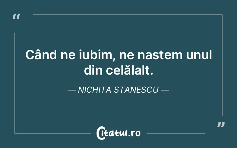 Când ne iubim, ne naștem unul din celălalt. Nichita Stanescu