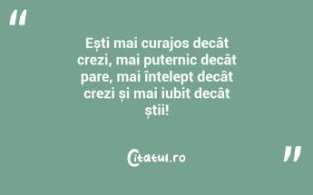 Ești mai curajos decât crezi, mai puternic decât pare, mai înțelept decât crezi și mai iubit decât știi!...