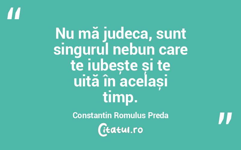 Nu mă judeca, sunt singurul nebun care te iubește și te uită în același timp. Constantin Romulus Preda
