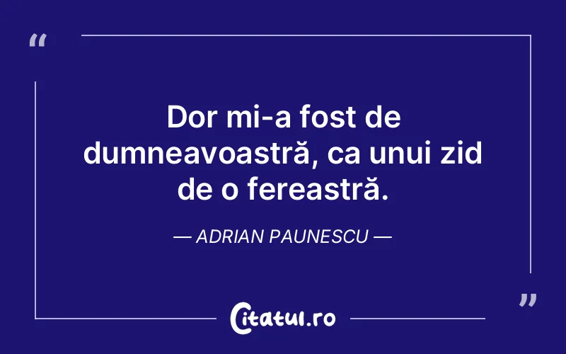 Dor mi-a fost de dumneavoastră, ca unui zid de o fereastră. Adrian Paunescu