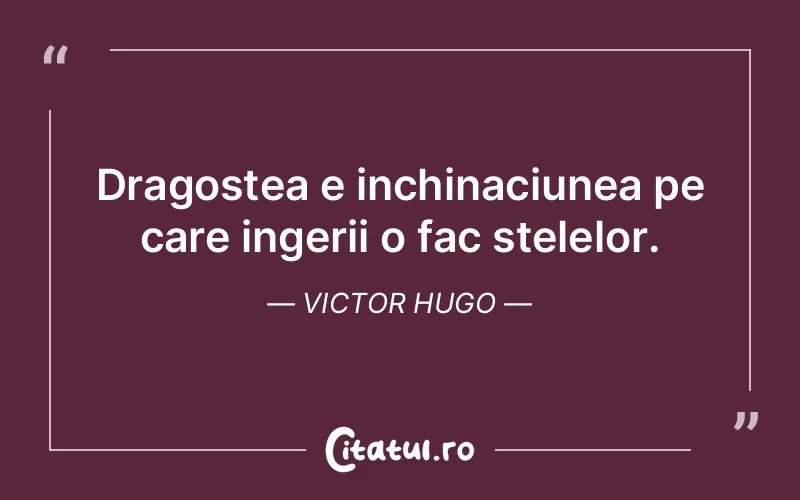 Dragostea e inchinaciunea pe care ingerii o fac stelelor. Victor Hugo
