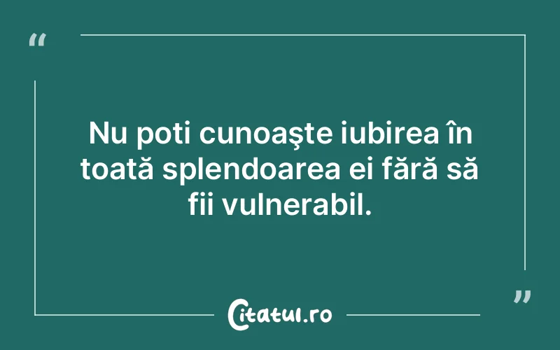 Nu poți cunoaşte iubirea în toată splendoarea ei fără să fii vulnerabil.