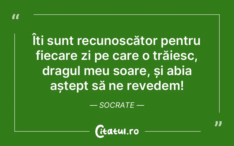 Îți sunt recunoscător pentru fiecare zi pe care o trăiesc, dragul meu soare, și abia aștept să ne revedem! Socrate