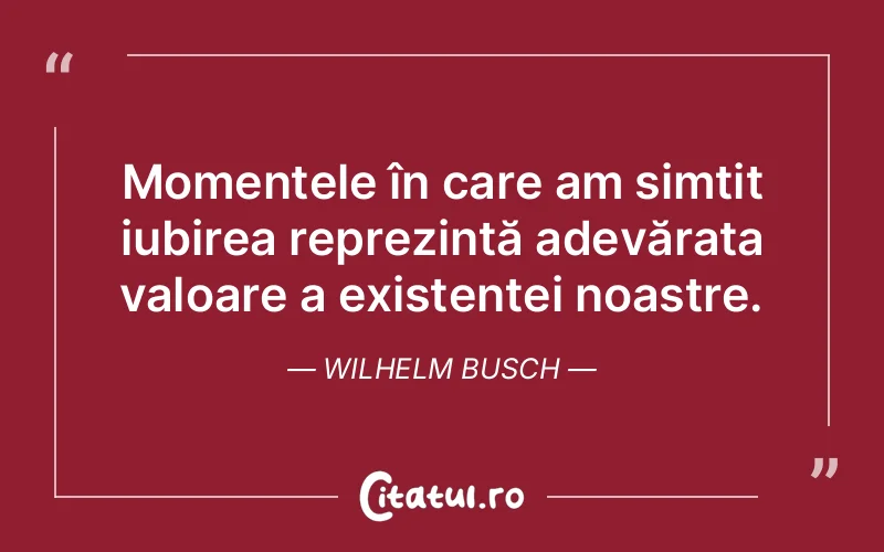 Momentele în care am simțit iubirea reprezintă adevărata valoare a existenței noastre. Wilhelm Busch
