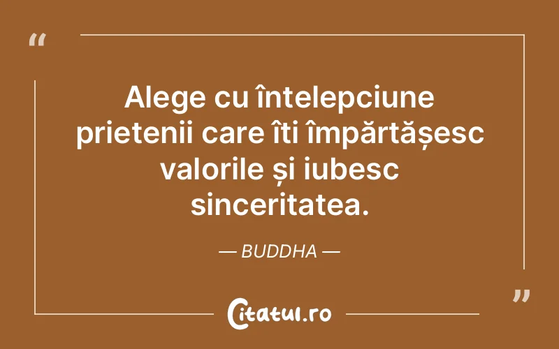Alege cu înțelepciune prietenii care îți împărtășesc valorile și iubesc sinceritatea. Buddha