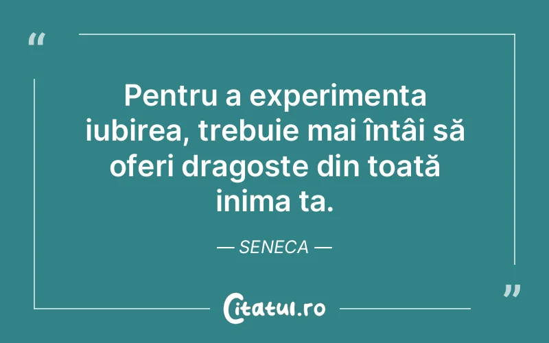 Pentru a experimenta iubirea, trebuie mai întâi să oferi dragoste din toată inima ta. Seneca