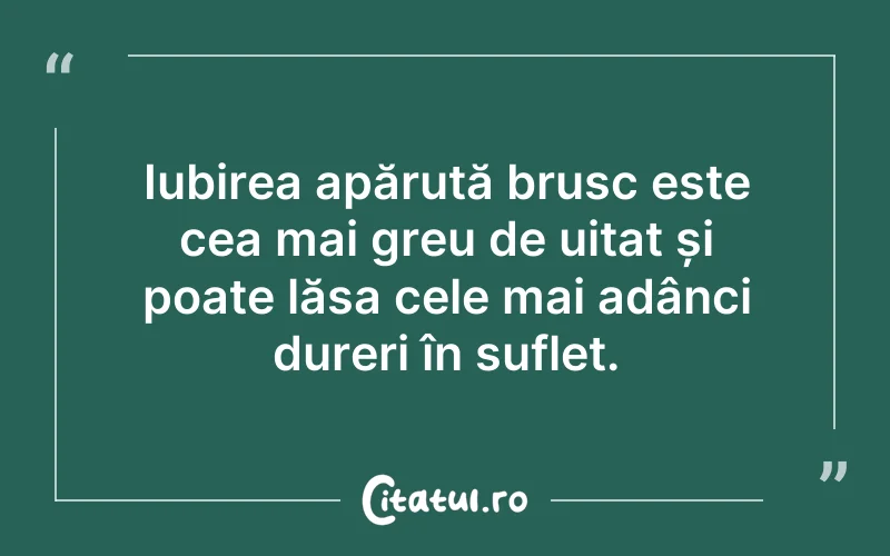 Iubirea apărută brusc este cea mai greu de uitat și poate lăsa cele mai adânci dureri în suflet.
