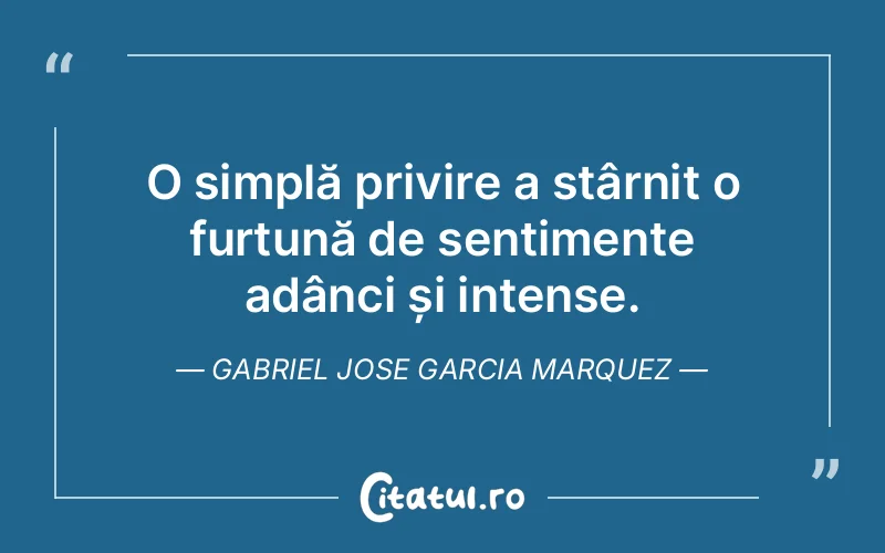 O simplă privire a stârnit o furtună de sentimente adânci și intense. Gabriel Jose Garcia Marquez