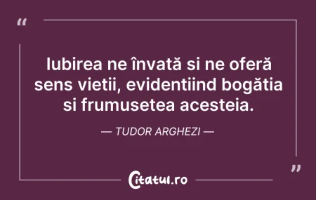 Citeste si: Iubirea ne învață și ne oferă sens vieți...