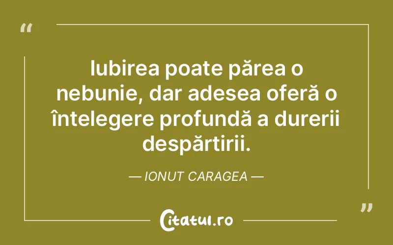 Iubirea poate părea o nebunie, dar adesea oferă o înțelegere profundă a durerii despărțirii. Ionut Caragea