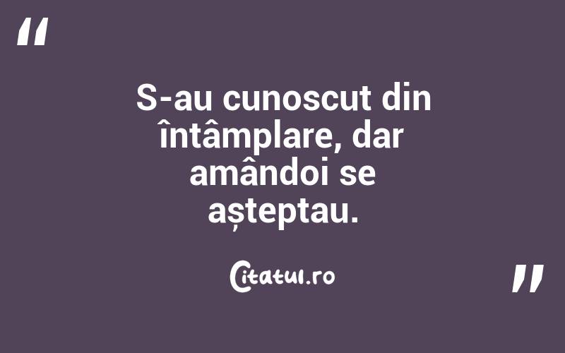 S-au cunoscut din întâmplare, dar amândoi se așteptau.
