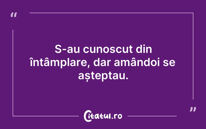S-au cunoscut din întâmplare, dar amândoi se așteptau.