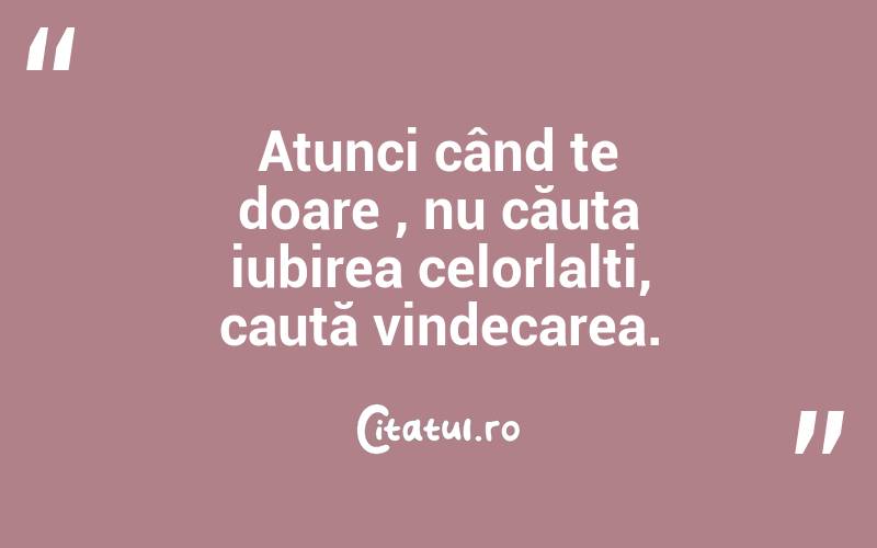 Atunci când te doare , nu căuta iubirea celorlalți, caută vindecarea.
