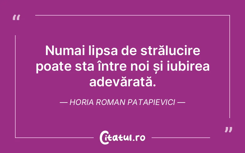 Numai lipsa de strălucire poate sta între noi și iubirea adevărată. Horia Roman Patapievici