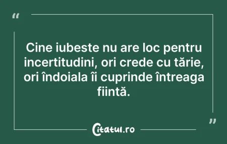 Citeste si: Cine iubește nu are loc pentru incertitu...