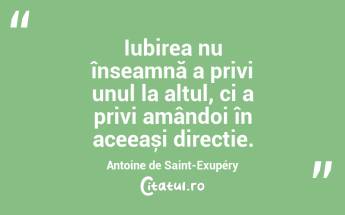 Iubirea nu înseamnă a privi unul la altul, ci a privi amândoi în aceeași direcție. Antoine de Saint-Exupéry...