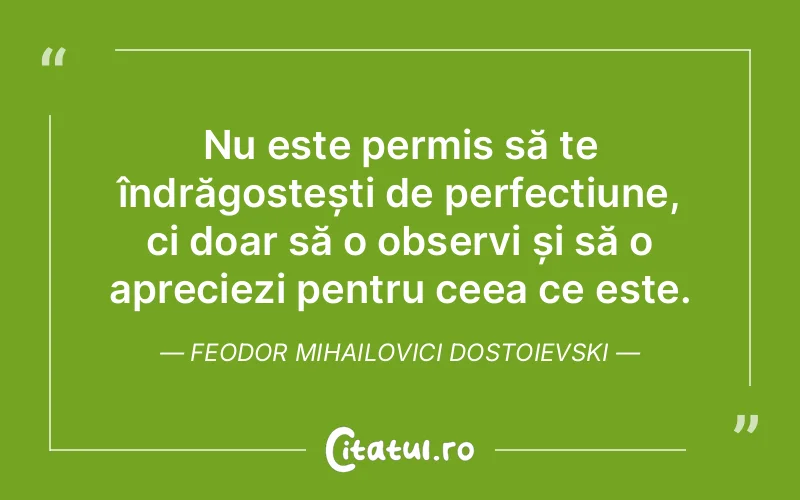 Nu este permis să te îndrăgostești de perfecțiune, ci doar să o observi și să o apreciezi pentru ceea ce este. Feodor Mihailovici Dostoievski